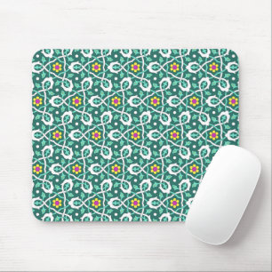 Oriental Green White Ottoman Turkish Vine Pattern Mouse Pad