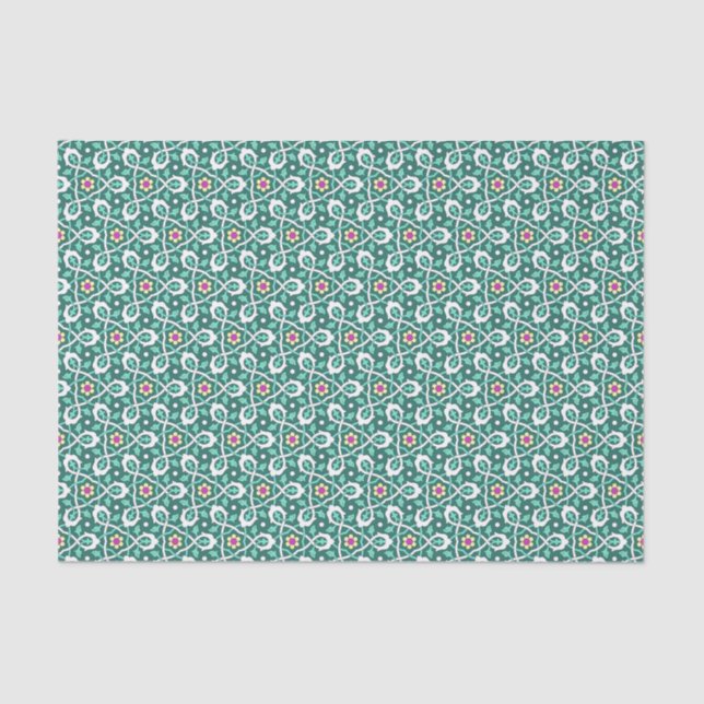 Oriental Green White Ottoman Turkish Vine Pattern Tissue Paper (Front)