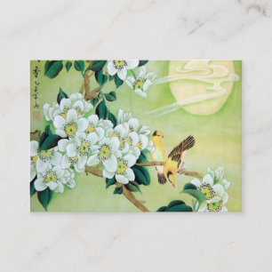 Oriental Green With White Flowers Business Card