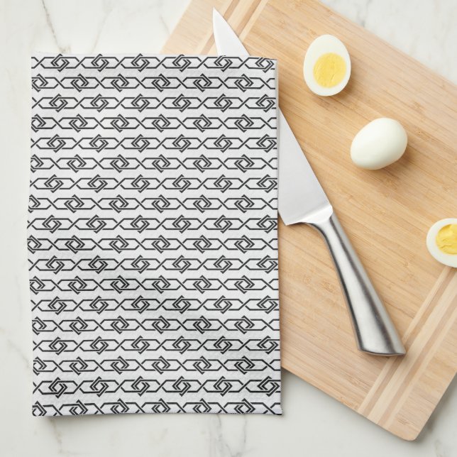 Oriental Grey White Japan Yukata Geometric Pattern Tea Towel (Quarter Fold)
