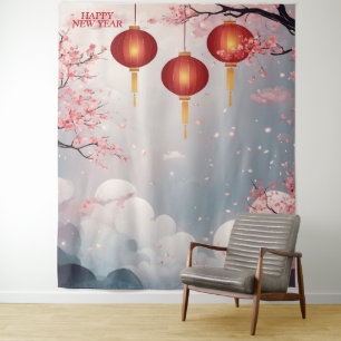 Oriental Happy New Year Backdrop Tapestry
