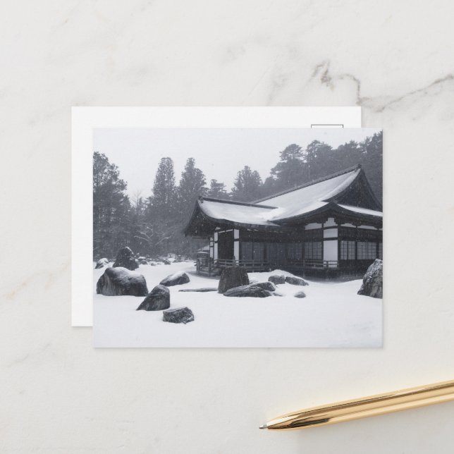 Oriental House in Woods Covered in Snow Postcard (Front/Back In Situ)