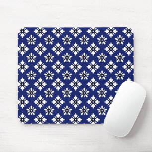 Oriental Indigo White Katazome Flowers Pattern Mouse Pad