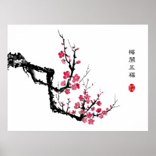 Oriental Ink Wash Painting Plum Blossom Poster