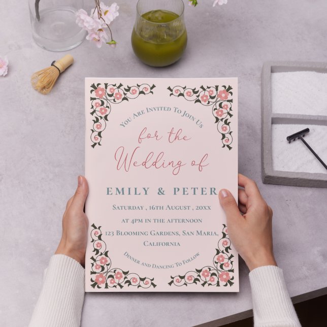 Oriental Inspired Frame  Floral Border Wedding Invitation (Oriental Inspired Frame Floral Border Wedding Invitation)