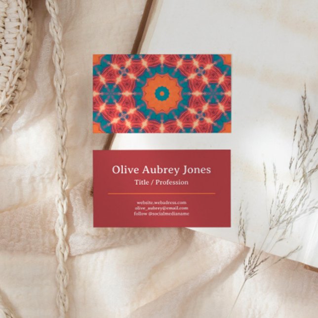 Oriental Inspired Red Orange Teal Business Card (Creator Uploaded)