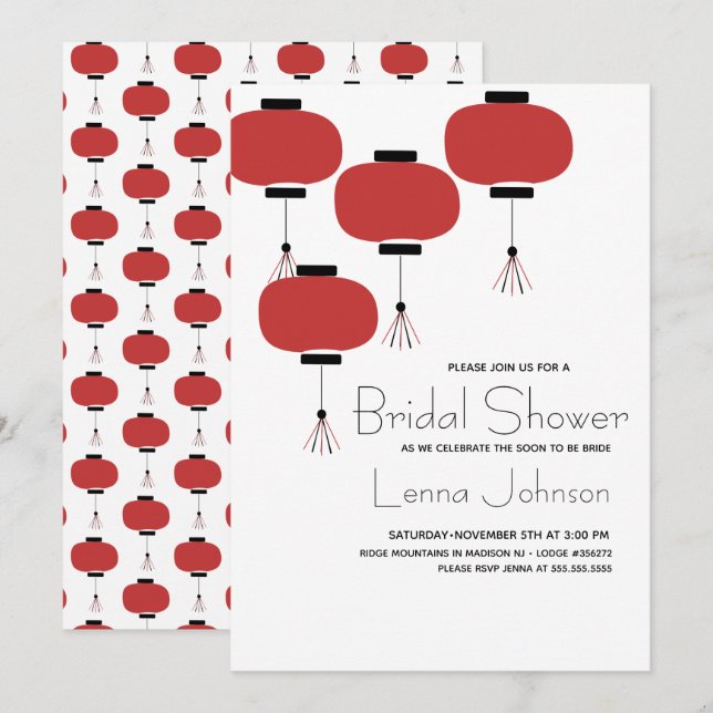 Oriental Japanese Chinese Lamp Bridal Shower   Invitation (Front/Back)
