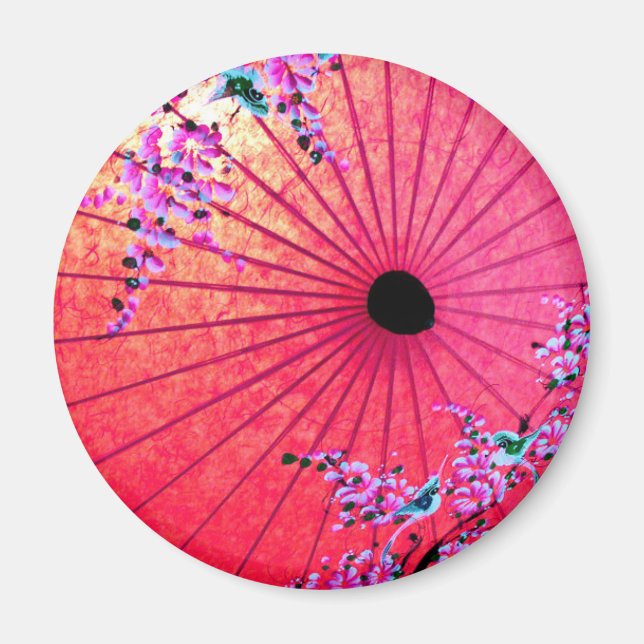 Oriental japanese floral pink painted parasol magnet (Front)