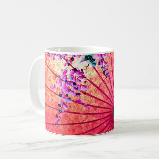 Oriental japanese floral pink parasol coffee mug (Front Left)