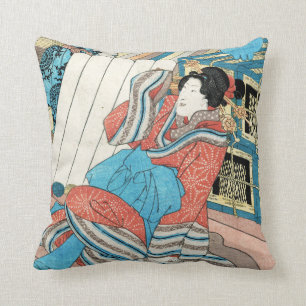 Oriental japanese lady in kimono maiko geisha art cushion
