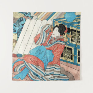 Oriental japanese lady in kimono maiko geisha tapestry