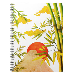 Oriental Japanese Mountain Sunrise With Bamboo Notebook