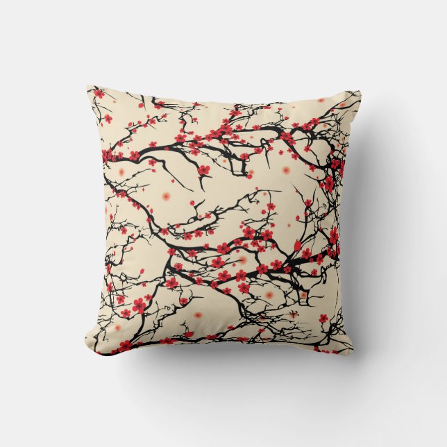 Oriental Japanese Sakura Plum Blossom Throw Pillow (Front)