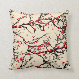 Oriental Japanese Sakura Plum Blossom Throw Pillow