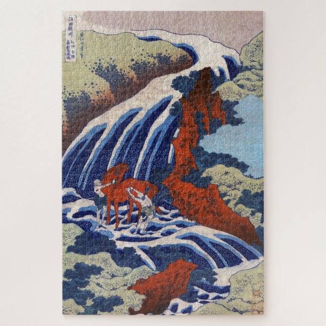 Oriental japanese waterfall ukiyo-e scenery art jigsaw puzzle (Vertical)
