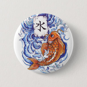 oriental koi 6 cm round badge