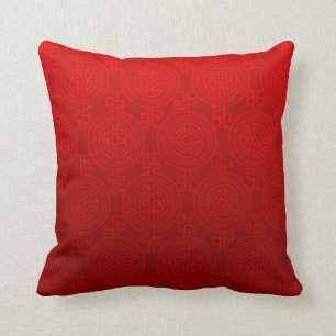 Oriental Long Life Symbol jacquard   red Cushion