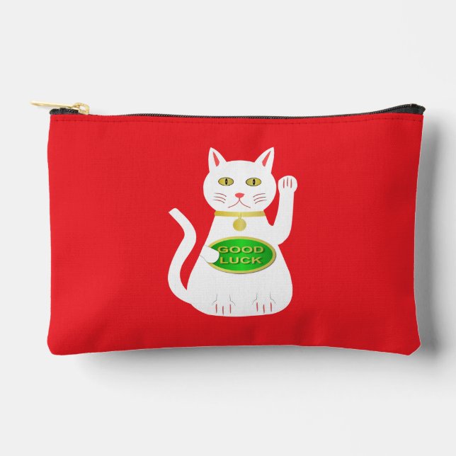 Oriental Lucky Cat Accessory Pouch (Front)