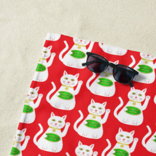 Oriental Lucky Cat Beach Towel