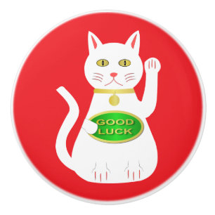 Oriental Lucky Cat Ceramic Knob