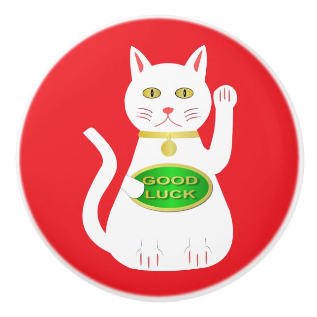 Oriental Lucky Cat Ceramic Knob (Front)