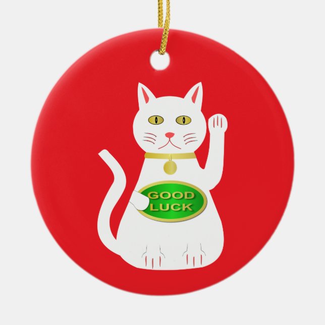 Oriental Lucky Cat Ceramic Ornament (Front)