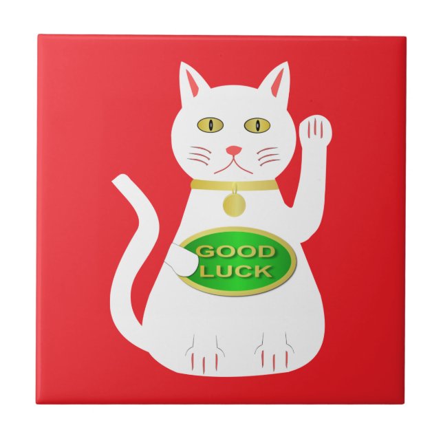 Oriental Lucky Cat Ceramic Tile (Front)