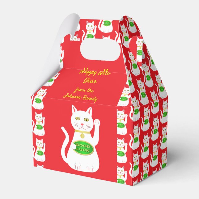 Oriental Lucky Cat Custom Chinese New Year Favour Box (Front Side)