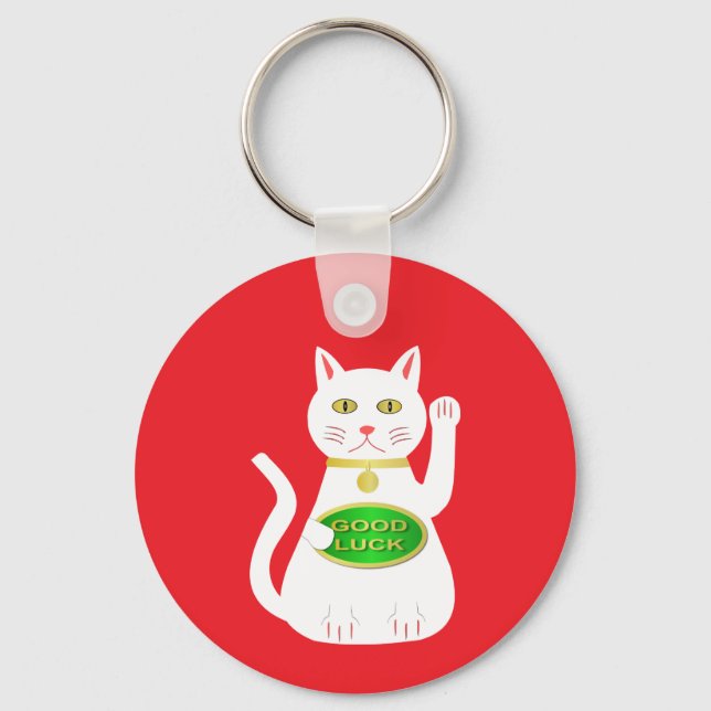 Oriental Lucky Cat Custom Name Key Ring (Front)