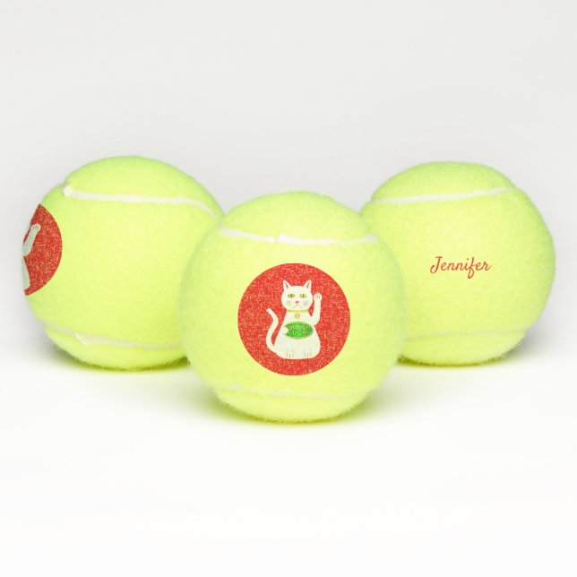 Oriental Lucky Cat Custom Name Tennis Balls (Multi)