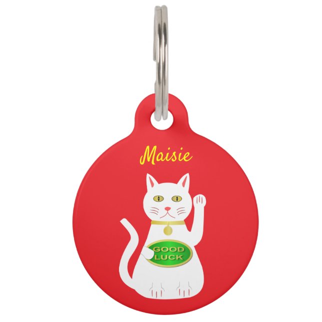 Oriental Lucky Cat Custom Pet Tag (Front)