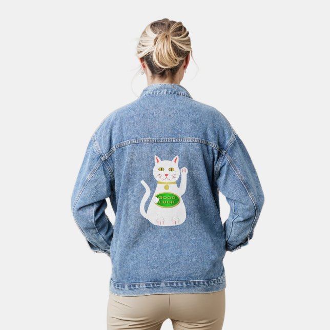 Oriental Lucky Cat Denim Jacket (Model)