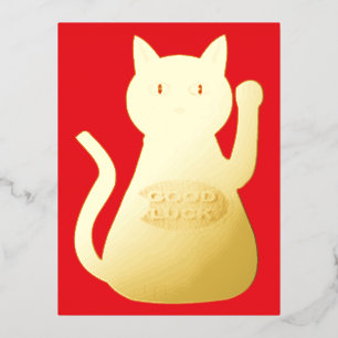 Oriental Lucky Cat Foil Holiday Postcard