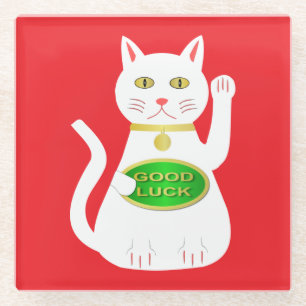 Oriental Lucky Cat Glass Coaster