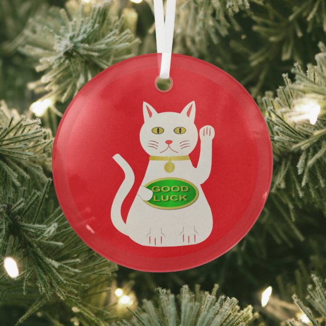 Oriental Lucky Cat Glass Tree Decoration (Insitu)