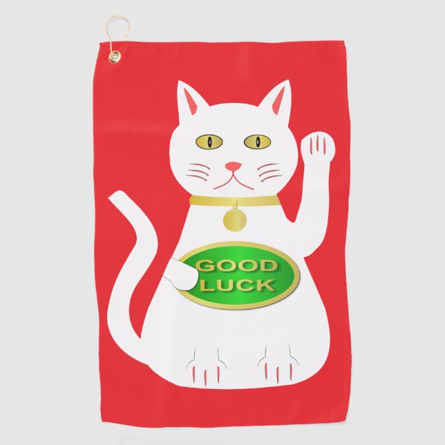 Oriental Lucky Cat Golf Towel (Front)