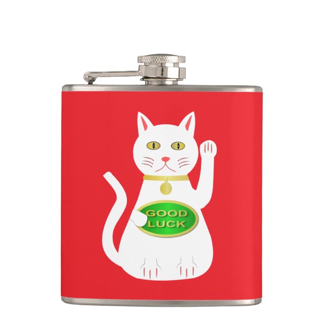 Oriental Lucky Cat Hip Flask (Front)
