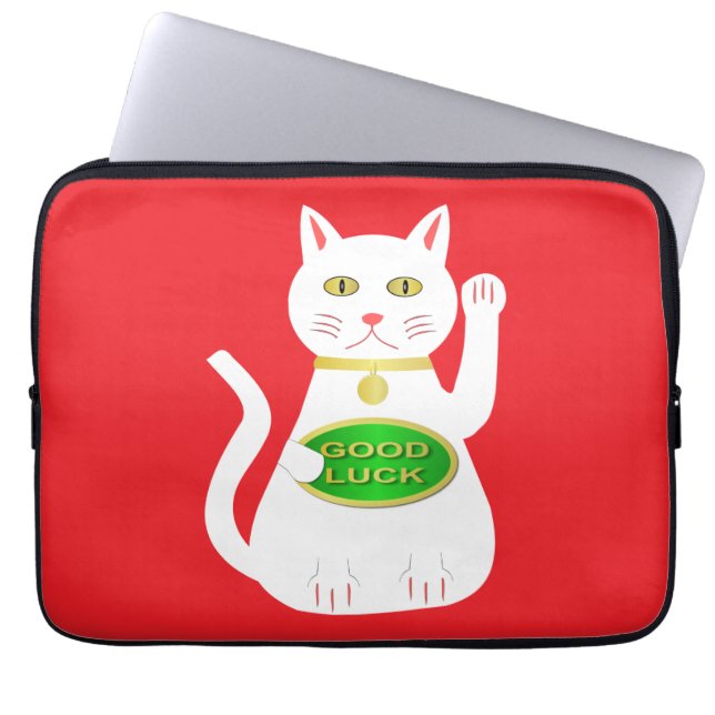Oriental Lucky Cat Laptop Sleeve (Front)