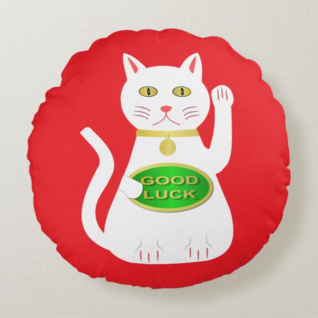 Oriental Lucky Cat Round Cushion (Front)
