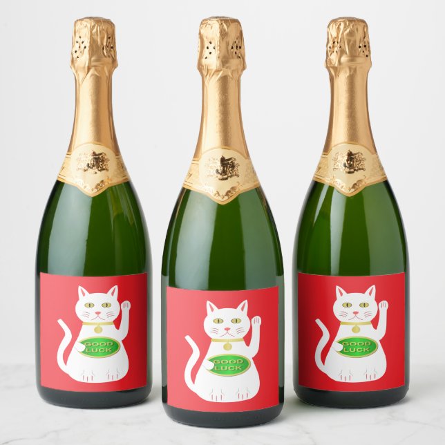 Oriental Lucky Cat Sparkling Wine Label (Bottles)