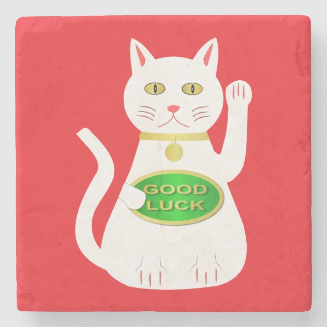 Oriental Lucky Cat Stone Coaster (Front)