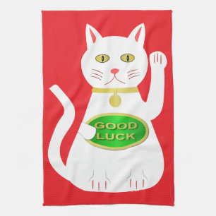 Oriental Lucky Cat Tea Towel