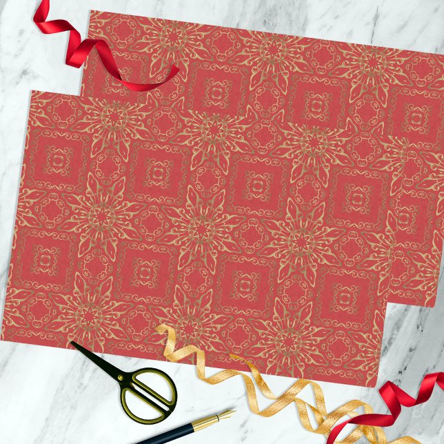 Oriental Luxury Gold and Red Filigree Pattern Tissue Paper (Creator Uploaded)