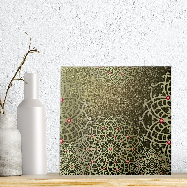 Oriental Luxury Indian Gold Jewelled Floral Mandal Ceramic Tile (Creator Uploaded)
