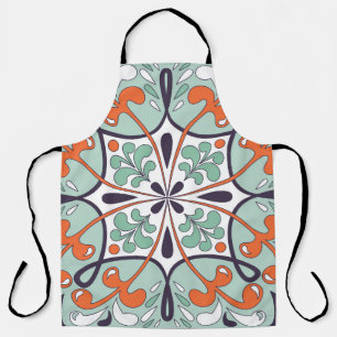 Oriental Moroccan Tile Floral Design Apron