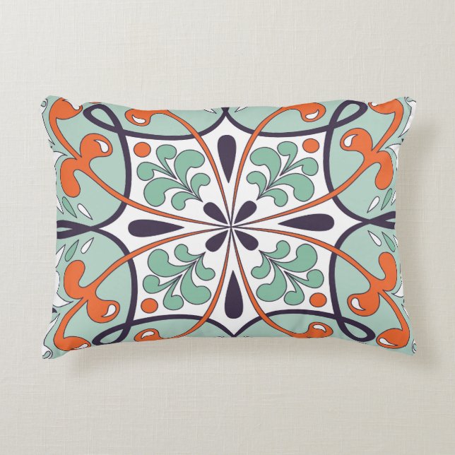 Oriental Moroccan Tile Floral Design Decorative Cushion (Front)