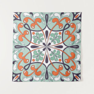 Oriental Moroccan Tile Floral Design Tapestry