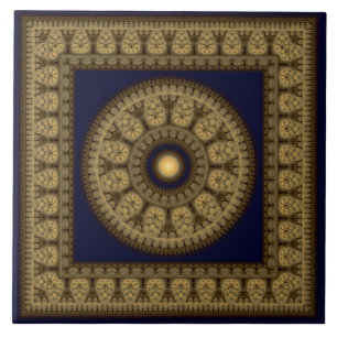 Oriental mosaic framed mandala ceramic tile