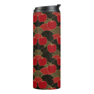 Oriental Mosaic Pattern   Red Apple & Gold Fans Thermal Tumbler