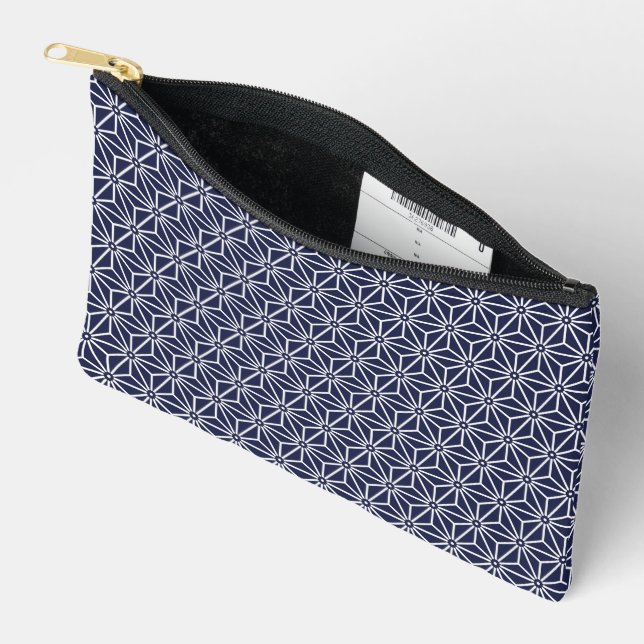 Oriental Navy Blue Asanoha Japan Pattern Accessory Pouch (Open)